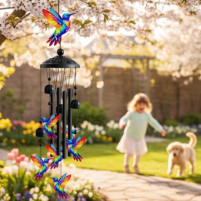 Wind Chimes for Outside, Deep Tone Memorial Windchimes for Patio Porch Balcony Decoration, Memorial Wind Chimes Gifts for Women Mom Grandma Sister (Hummingbird)