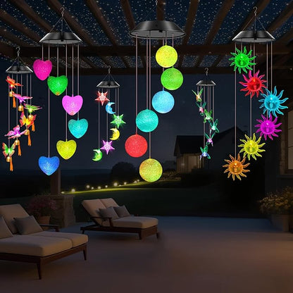 WENANA Ball Solar Wind Chimes Color Changing Lights Outdoor, Best Gifts for Mom Grandma Women Wife Aunt Daughter Sister, Unique Mobile Wind Chime, Gardening Yard Decorations