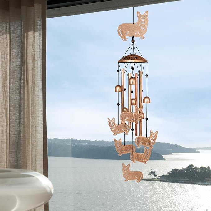 GDNSFIT Corgi Wind Chimes for Outside, Metal Windchimes Outdoors, Corgi Gifts for Women/Men, Memorial/Birthday Gifts, Garden Decor for Outside, Patio or Yard, Durable Chimes for Outdoors