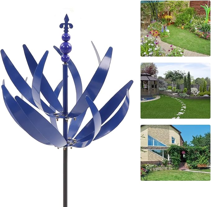 Asixxsix Large Wind Sculpture Decorative Craft Rotator for Yard Garden Outdoor, Blue Appearance, Iron Material with Long Service Life