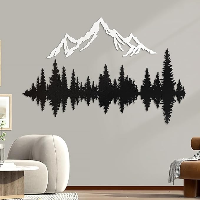 Royxen Metal Mountain Wall Art 48" x 40", Mountain Wall Decor, Art Wall Hangings for Living Room, Bedroom, Black and White, 40 Inch Long
