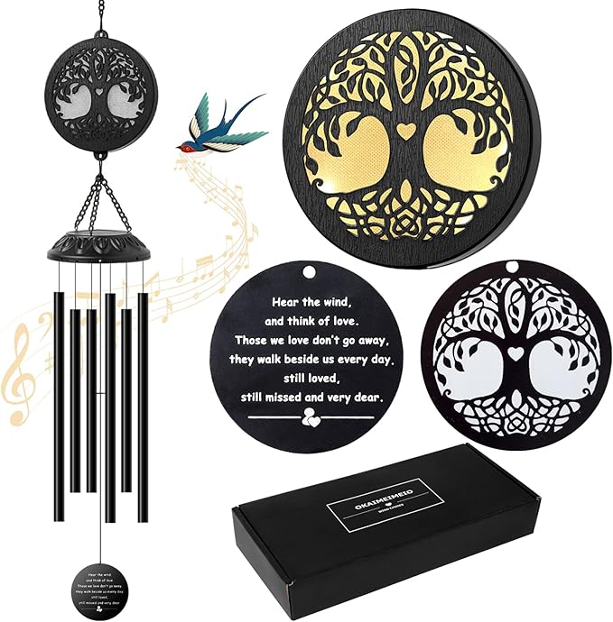 Solar Tree of Life Wind Chimes - Memorial Gift for Mom, Outdoor Garden Decor