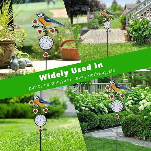 Hummingbird Outdoor Thermometer, 35" Tall No Battery Needed Outside Thermometer with Garden Stake, Indoor Wall Thermometer for Yard Patio Decor