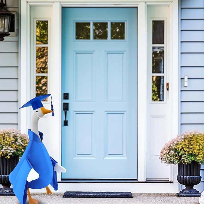 Graduation Goose Outfit for 23'' High Cement Goose Statue, Lawn Porch Clothes Cute Grad Yard Statue Outfit for Patio Outdoor Garden Decoration(Blue)