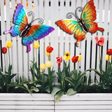 Miyolo 2 Pcs Metal Butterflies Fence Yard Art Garden Decor, 11" Large Butterfly for Outdoor Patio Backyard Balcony Sculpture, Colorful