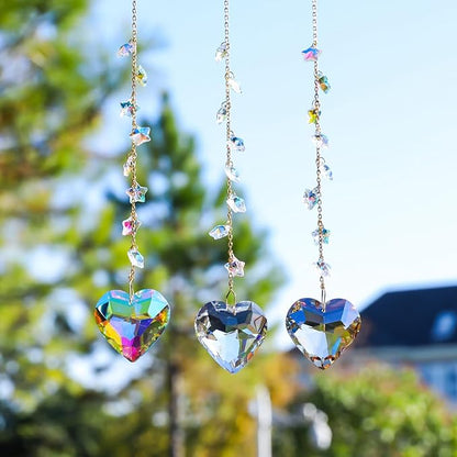 Crystal Sun Catcher Crystal Heart Suncatchers for Windows Hanging Healing Crystals Ornament Gift for Wife Mom Set of 3