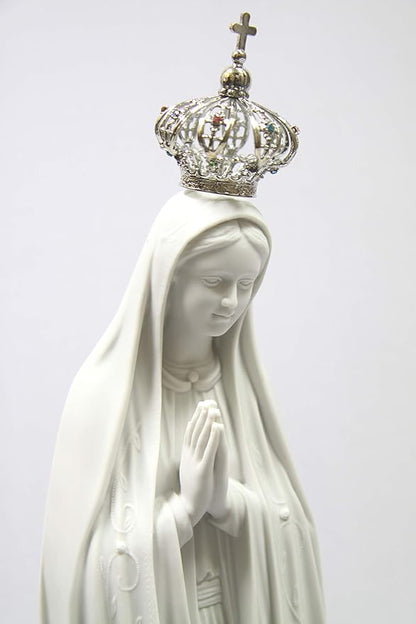 Vittoria Collection 28 Inch Our Lady of Fatima with Jeweled Metal Crown Virgin Mary Italian Statue Sculpture Made in Italy Indoor Outdoor
