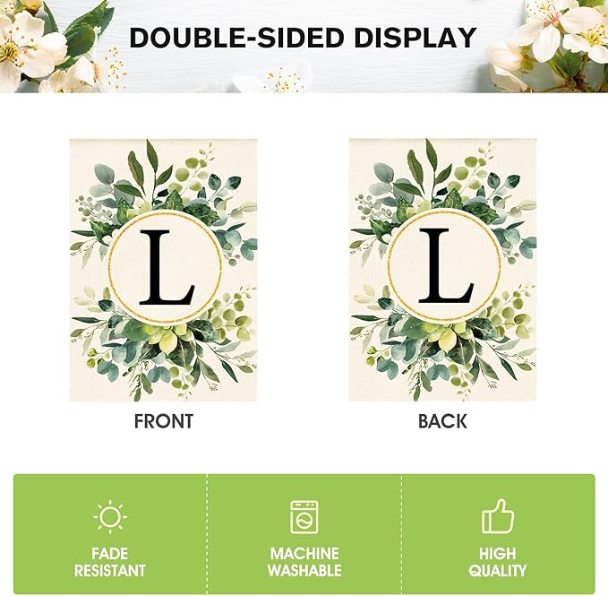 AVOIN colorlife Monogram Letter L Floral House Flag 28x40 Inch Double Sided Outside, Family Last Name Initial Yard Outdoor Decoration