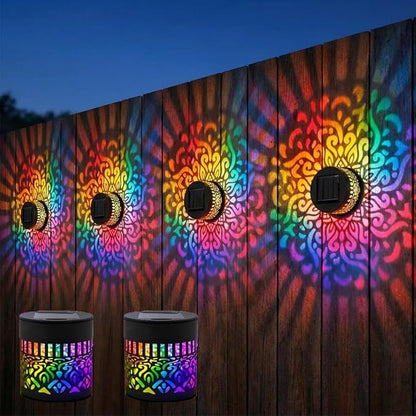 Lscsdf Seven-Color Changing Solar Mandala Projection Wall Light Decorative Solar Mandala Lights Outdoor Waterproof Metal Fence Lights for Yard Garden Post Patio Backyard Decor (2pcs)