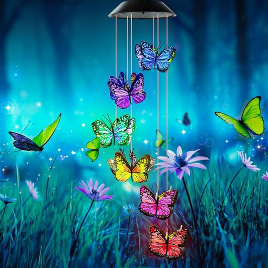 Wind Chimes for Outside, AVEKI Butterfly Solar Wind Chime Waterproof LED Color-Changing Wind Chimes Solar Powered Lights for Home Garden Christmas Decoration Gifts…