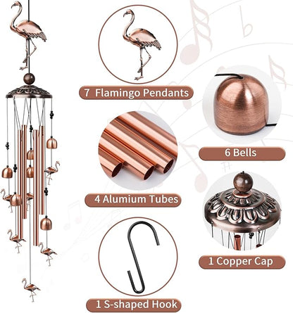 Flamingo Wind Chimes for Outside, Decorative Wind Chimes Flamingo Gifts for Women, Memorial Windchimes Outdoors with S Hook for Patio Garden Decor, Birthday Gifts for Mom Grandma