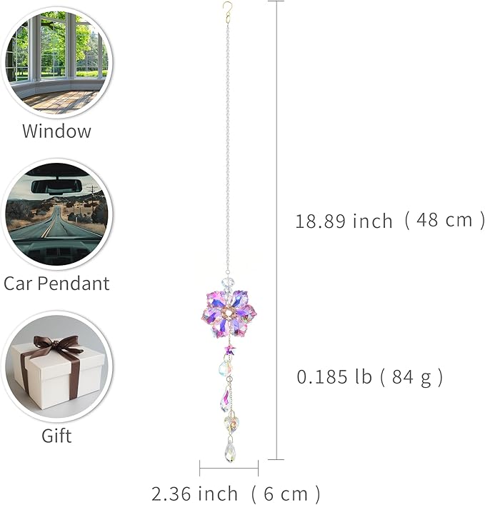 Crystal Flower Sun Catcher, Hanging Sunlight Catcher, Sun Catcher Crystals, Hanging Crystals for Decoration, Window Decoration, Birthday Gift (Pink)