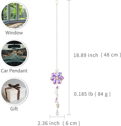 Crystal Flower Sun Catcher, Hanging Sunlight Catcher, Sun Catcher Crystals, Hanging Crystals for Decoration, Window Decoration, Birthday Gift (Pink)