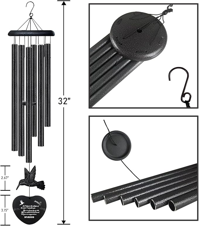 32-Inch Heartfelt Memorial Wind Chimes - Gently Soothing Sympathy Gifts for Loss of Loved One, Perfectly Serene Wind Chimes for Outside & Meaningful Memorial Gifts