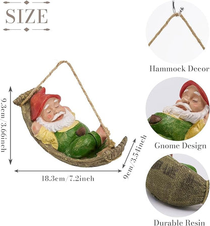 TERESA'S COLLECTIONS Green Garden Gnomes Statues for Garden Decor, Resin Hanging Decorations for Outdoor, Tree Ornaments Figurines for Outside Stump Lawn Patio, Gifts for Mom Women and Man, 8"