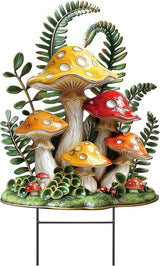 Amyhill Spring Mushroom Outdoor Decor Metal Garden Stakes Mushroom Yard Signs Gift for Nature Lovers Farmhouse Waterproof Lawn Sign Outdoor Decorations for Spring Summer Holiday Garden Lawn Decor