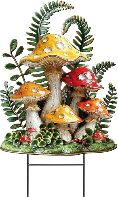 Amyhill Spring Mushroom Outdoor Decor Metal Garden Stakes Mushroom Yard Signs Gift for Nature Lovers Farmhouse Waterproof Lawn Sign Outdoor Decorations for Spring Summer Holiday Garden Lawn Decor