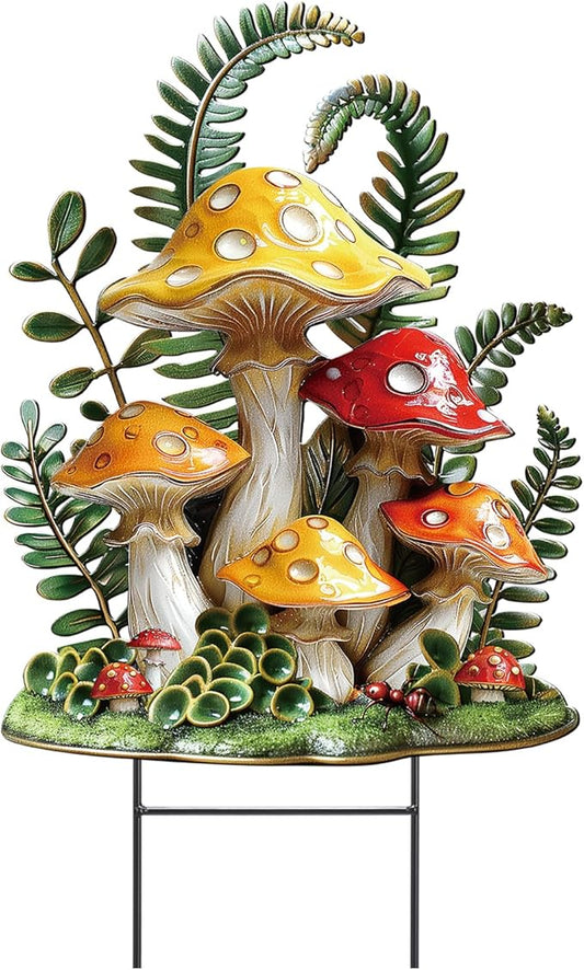 Amyhill Spring Mushroom Outdoor Decor Metal Garden Stakes Mushroom Yard Signs Gift for Nature Lovers Farmhouse Waterproof Lawn Sign Outdoor Decorations for Spring Summer Holiday Garden Lawn Decor
