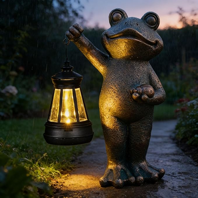 Garden Frog Statue Gifts Outdoor Fairy Garden Accessories Outdoor Lights Solar Garden Frog Decor Art Housewarming Gift for Patio,Yard,Lawn Ornament