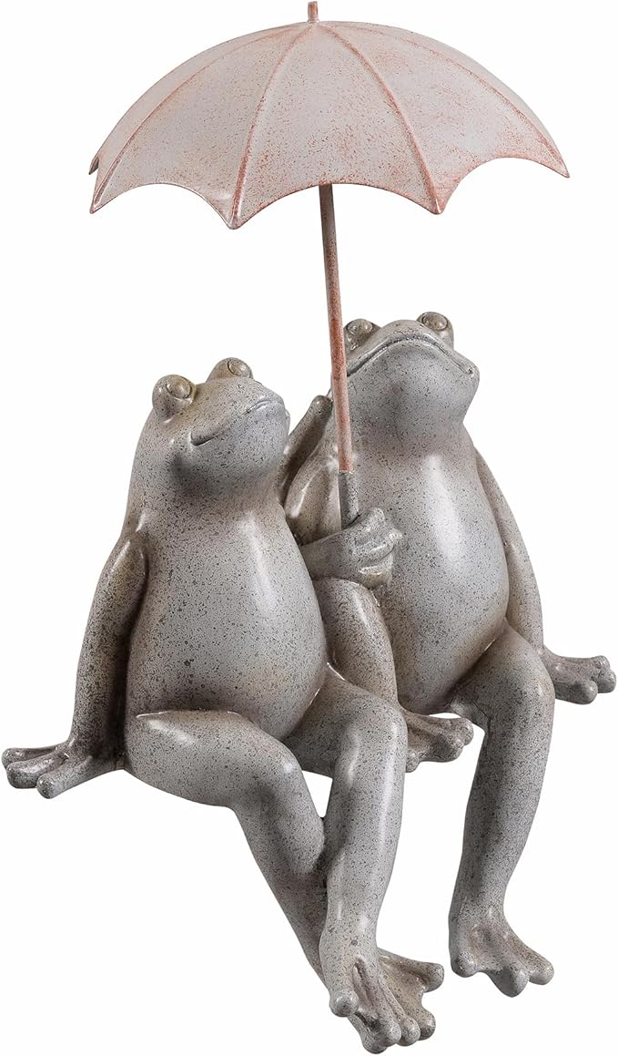 Hi-Line Gift Ltd. Sitting Couple Frogs W/Umbrella Garden Statue Yard Decor