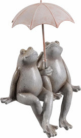 Hi-Line Gift Ltd. Sitting Couple Frogs W/Umbrella Garden Statue Yard Decor