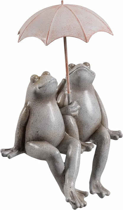 Hi-Line Gift Ltd. Sitting Couple Frogs W/Umbrella Garden Statue Yard Decor