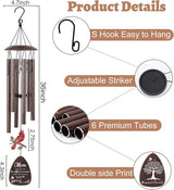Memorial Gifts for Loss of Mom - 36'' Memorial Wind Chimes for Outside, Sympathy Bereavement Condolence Grief Remembrance Funeral Gifts for Loss of Mother Love One, with S Hook Greeting Card