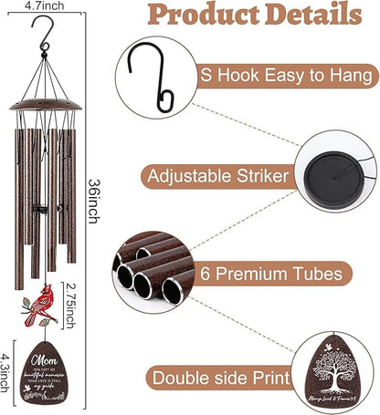 Memorial Gifts for Loss of Mom - 36'' Memorial Wind Chimes for Outside, Sympathy Bereavement Condolence Grief Remembrance Funeral Gifts for Loss of Mother Love One, with S Hook Greeting Card