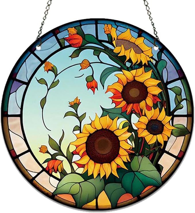 5.9'' Sunflower Acrylic Window Hanging, Flower Wall Art Decor Stained Panel Hangings Window Decor Gift for Daughter,Mom,Grandma (Style A)