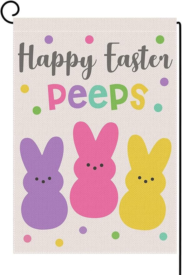 Welcome Easter Garden Flag 12x18 Inch Vertical Double Sided Happy Easter Peeps Small Burlap Flag Holiday Yard Home Outdoor Decoration