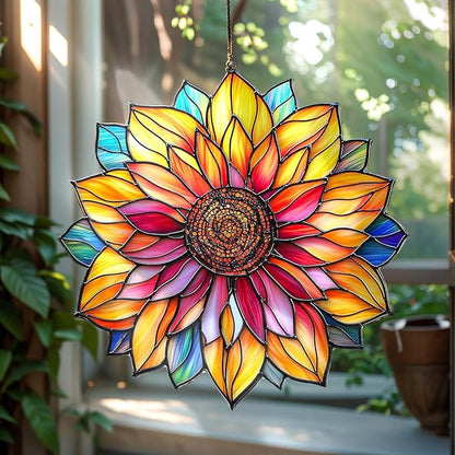 Colorful Sunflower Acrylic Suncatcher, Boho Suncatchers for Window Hanging Ornament, Stained Glass Effect Art Garden Decor for Flower Lover, Gifts for Mother's Day, Mom, Grandma, Wife, Women, Nana