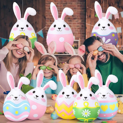 Jetec 12 Pcs 12 Inch Easter Egg Inflatable Decorations Hanging Inflatable Easter Balloons Decor PVC Large Outdoor Colorful Eggs Bunny Text Blow up Yard Ornaments for Lawn Garden Party(Egg)
