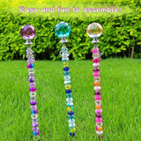 72Pcs Beaded Garden Stakes Kit - DIY Fairy Wand Garden Stake Beads Kit, Fairy Garden Accessories Outdoor for Different Festivals, Beadable Items Ball-(Purple+Lake Blue+Pink)