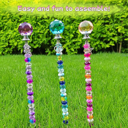 72Pcs Beaded Garden Stakes Kit - DIY Fairy Wand Garden Stake Beads Kit, Fairy Garden Accessories Outdoor for Different Festivals, Beadable Items Ball-(Purple+Lake Blue+Pink)