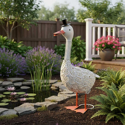 Porch Goose Garden Statue, Solar Metal Goose Yard Statue, 20 Inches High Geese Decoration, Garden Decor for Outside, Outdoor Goose Figurine for Patio, Porch, Yard, Lawn Ornament, Garden goose Gift