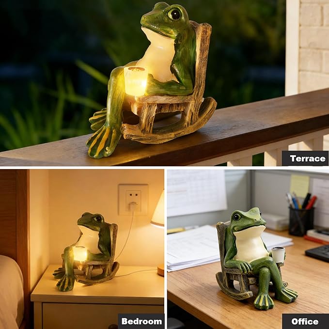 Tirifer Solar Light Frog Garden Statue Creative Frog Figures Fairy Garden Accessories Weatherproof Outdoor Decor for Patio Yard Lawn Ornament, Valentines Day Housewarming Gift