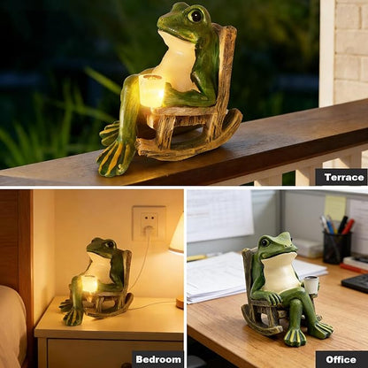 Tirifer Solar Light Frog Garden Statue Creative Frog Figures Fairy Garden Accessories Weatherproof Outdoor Decor for Patio Yard Lawn Ornament, Valentines Day Housewarming Gift