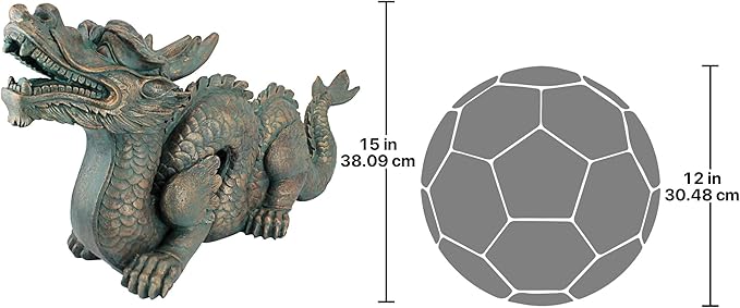 Design Toscano Asian Dragon of the Great Wall Garden Statue, Large 29 Inch Long, Cast Stone Resin, Green Bronze Verdigris Finish