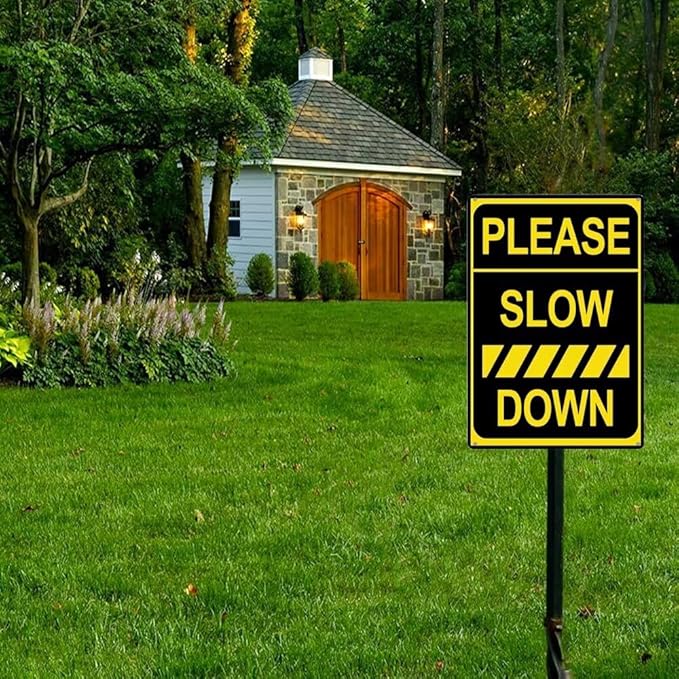 Generic Warning Signs Please Slow Down Sign Aluminum Yard Signs 8x12 Inches Garden Sign for Patio,Home, Industrial Sign Outdoor Safety Sign for Street Neighborhood Driveway