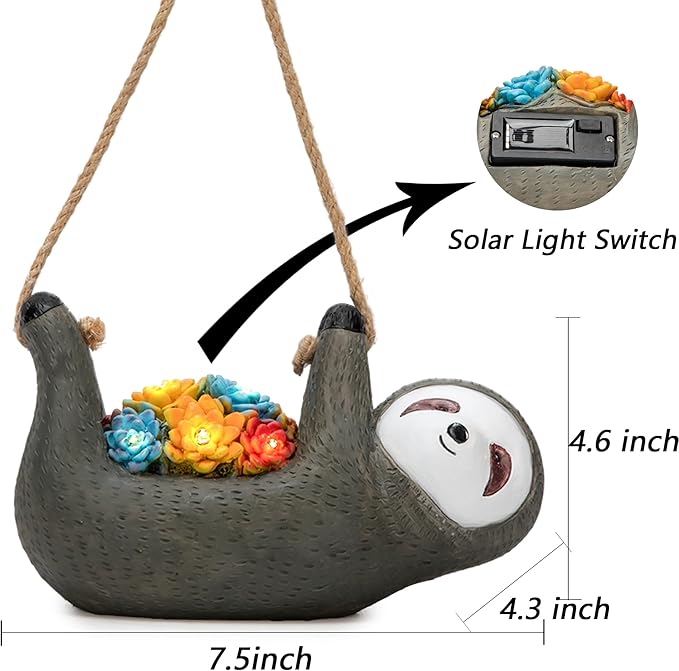 Steviieden Sloth Garden Solar Light, Cute Decor Balcony Yard Lantern Statue Garden Art Ornaments Patio Lawn Decorations Lights for House Warming Party Gift