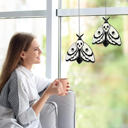 Yalikop 2 Pcs Death Moth Suncatcher Decoration Gothic Skull Stained Glass Window Hangings Decor Death Head Moth Butterfly Sun Catcher for Office Home Garden Windows Decor