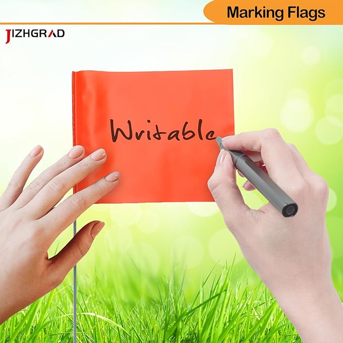 200Pack Orange Marking Flags, JIZHGRAD 15x4x5 Inch Marker Flags Use for Yard & Lawn, Boundary & Dog Training, Survey & Landscape, Sprinkler & Surveyor, Garden & Construction, High Visibility, Sturdy, Versatile, UV & Weather Resistant