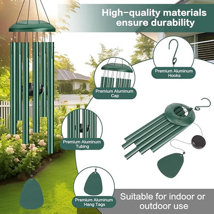 Wind Chimes Outdoor Outside - 6 Tubes 26" Memorial Garden Chime,Retirement & Sympathy Gift for Outdoor Patio Yard Decoration, Retired Gift for Mom Women Grandma Neighbors Green