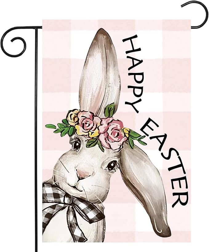 Happy Easter Garden Flags 12x18 Inch Vertical Double Sided Outside, Easter Bunny Rabbit Yard Flag Decor, Spring Summer Holiday Outdoor Seasonal Decorations for Home