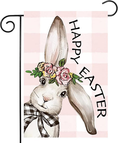Happy Easter Garden Flags 12x18 Inch Vertical Double Sided Outside, Easter Bunny Rabbit Yard Flag Decor, Spring Summer Holiday Outdoor Seasonal Decorations for Home