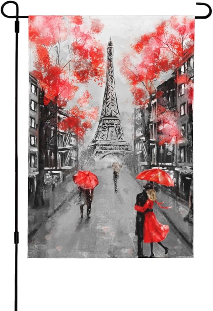 Eiffel Tower Garden Flags,Autumn Garden Flag for Outside/Outdoor Double Sided Hanging Decorations 12x18 Inch