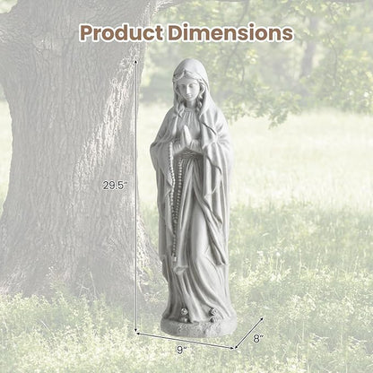 Giantex Virgin Mary Praying Statue 29.5", Blessed Mother Outdoor Religious Statue with Rosary Beads, Weather-Resistant MgO Catholic Yard Decor for Lawn, Patio, Prayer Garden & Memorial, Off White