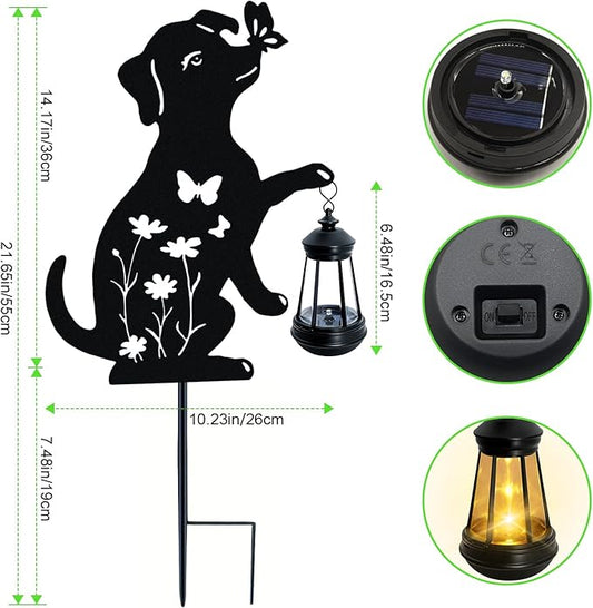 Solar Lights Outdoor Stakes, Metal Dog Solar Lights,Birthday Gifts for Women Mom Grandma, Waterproof Hanging Lantern Garden Ornaments Decor Outside Backyard, Yard Art, Patio, Pathway