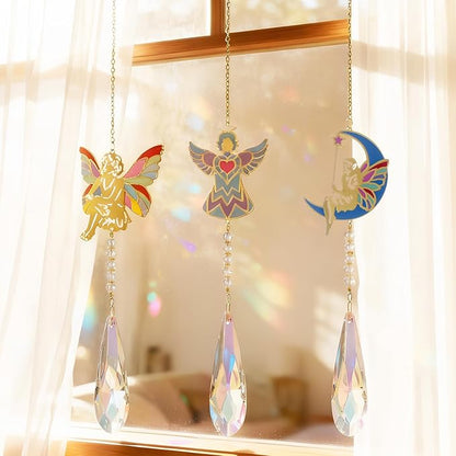 Crystal Sun Catcher Angel Rainbow Maker Hanging Suncatchers Window Decor Christmas Ornaments for Tree Gift for Mom Women Set of 3