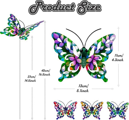 4Pcs Butterfly Garden Stakes Decor, Colorful Butterflies Decorations, Metal Yard Art for Outdoor Lawn Porch Pathway Yard Patio Plant Pot Ornaments (Butterfly- D)